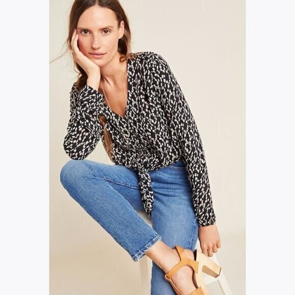 Anthropologie CLOTH & STONE Leopard Rachel Tie-Front Top- Size XS - Picture 1 of 14
